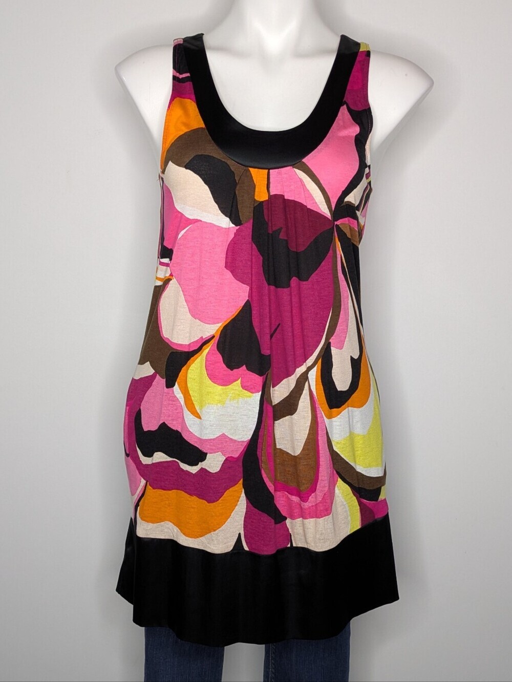 Express Pink Brown Retro Colorblock Floral Tank Top Blouse S